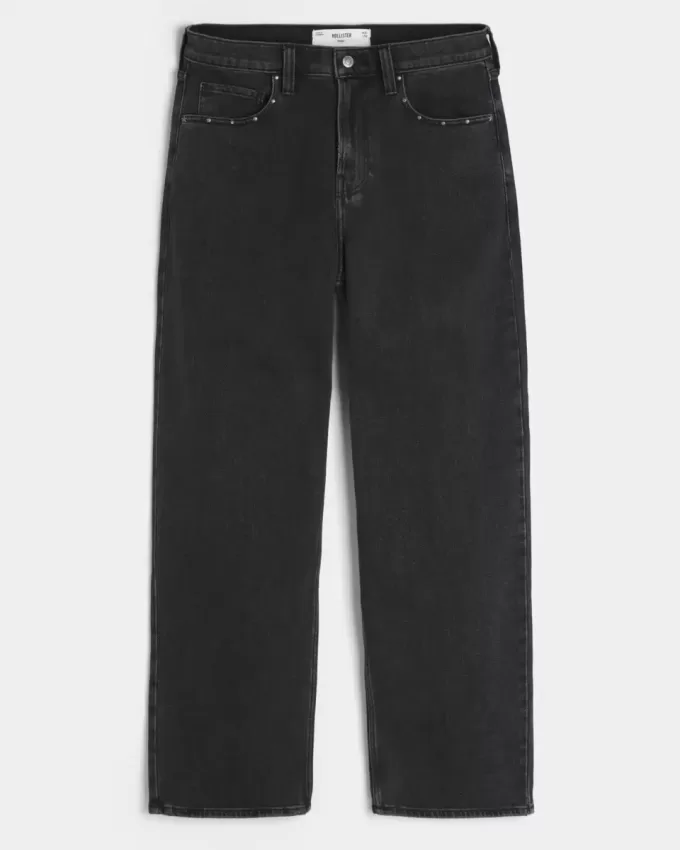 Jeans larghi borchiati neri lavati