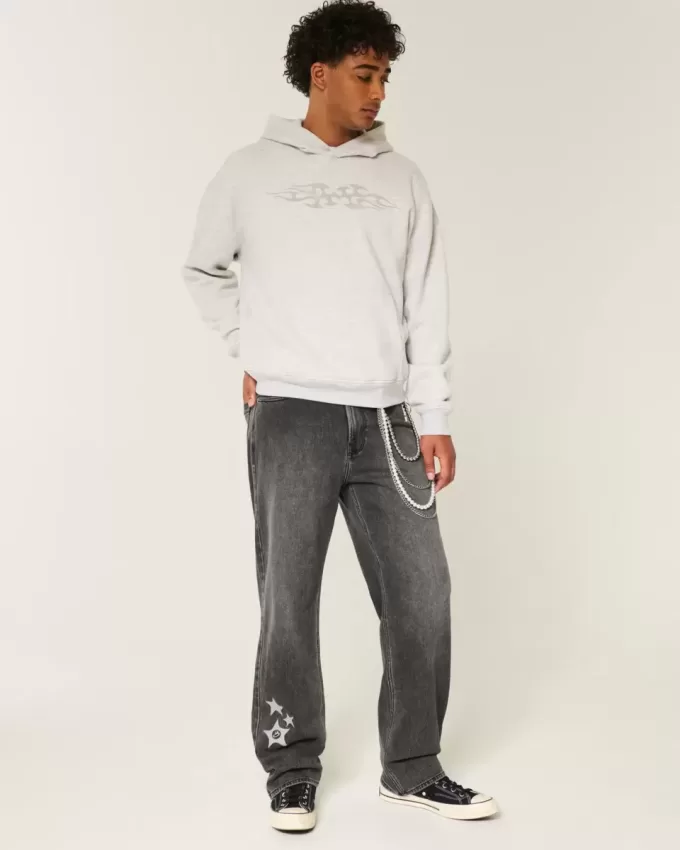 Jeans larghi con grafica a stella nera lavata