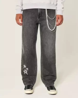 Jeans larghi con grafica a stella nera lavata