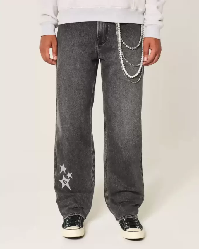 Jeans larghi con grafica a stella nera lavata