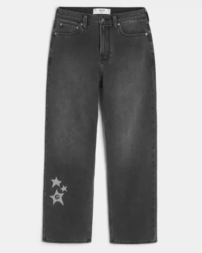 Jeans larghi con grafica a stella nera lavata