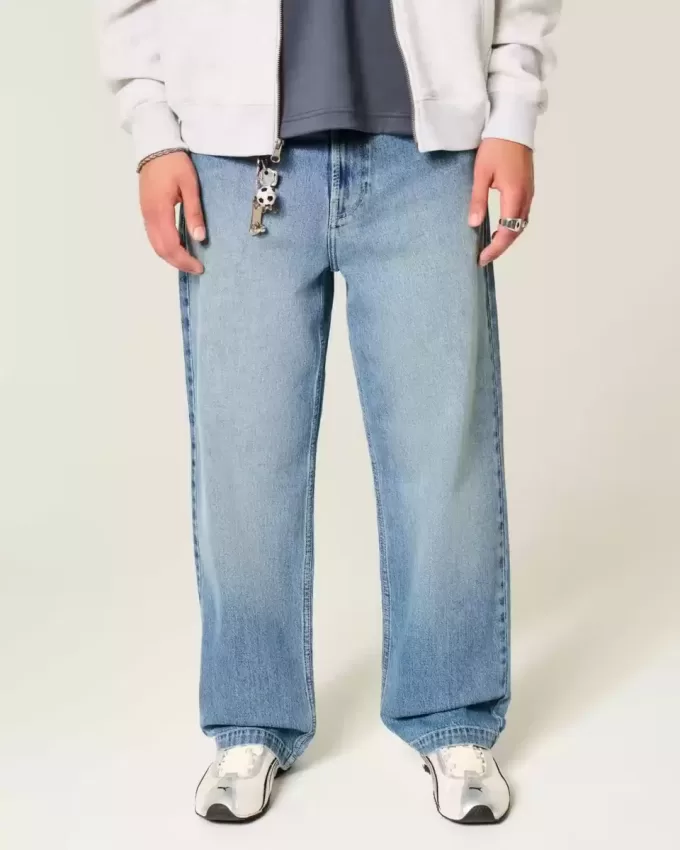Jeans larghi con grafica Eagle e lavaggio medio