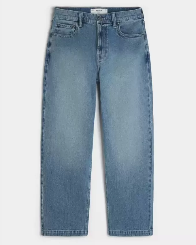 Jeans larghi con grafica Eagle e lavaggio medio