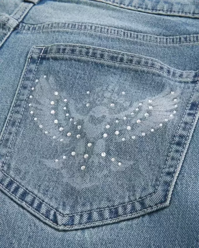 Jeans larghi con grafica Eagle e lavaggio medio