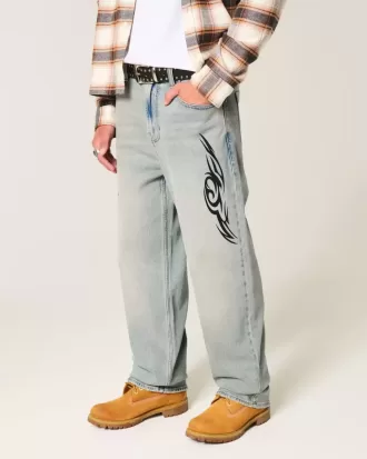Jeans larghi con grafica lavaggio chiaro
