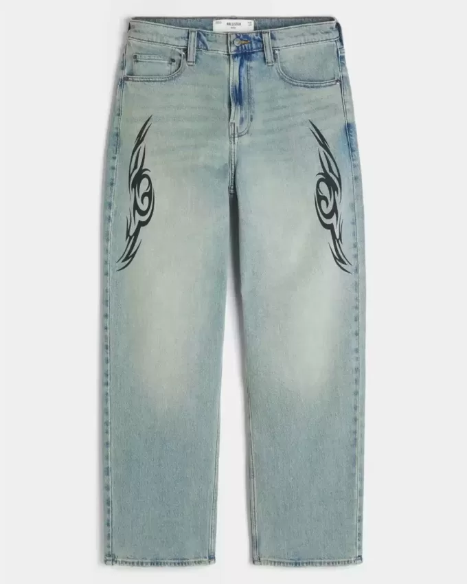 Jeans larghi con grafica lavaggio chiaro