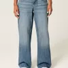 Jeans larghi con grafica Los Angeles a lavaggio medio e vita bassa