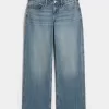 Jeans larghi con grafica Los Angeles a lavaggio medio e vita bassa