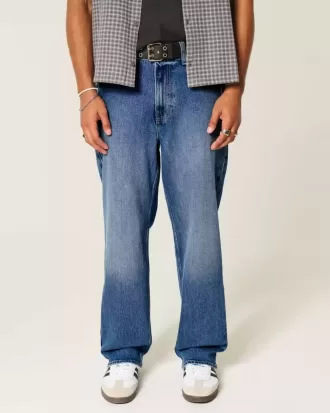 Jeans larghi con grafica rosa lavaggio scuro