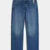 Jeans larghi con grafica rosa lavaggio scuro