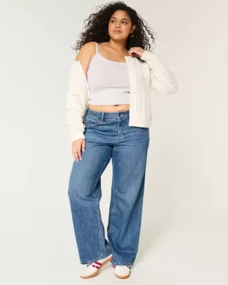 Jeans larghi con lavaggio medio e vita media Curvy