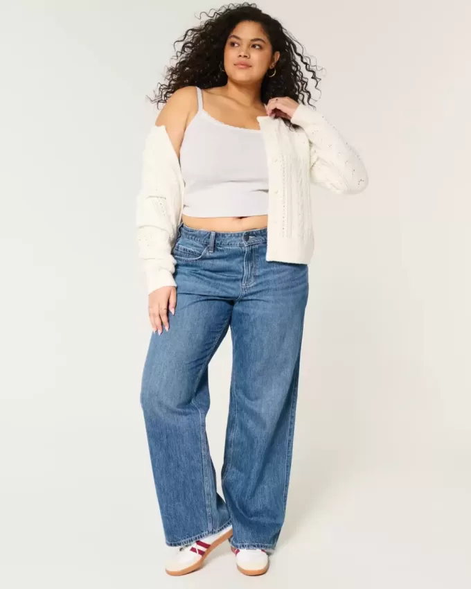 Jeans larghi con lavaggio medio e vita media Curvy