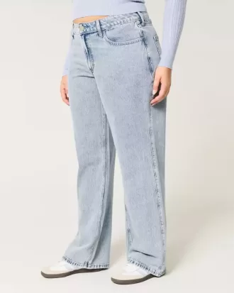 Jeans larghi con lavaggio medio e vita media Curvy