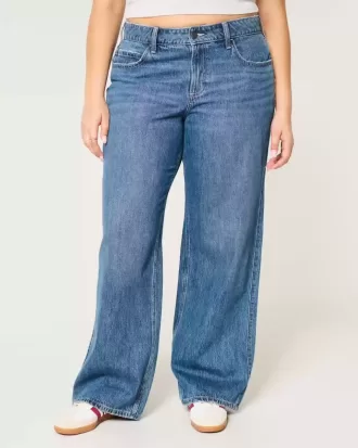 Jeans larghi con lavaggio medio e vita media Curvy