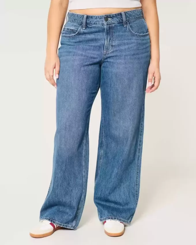 Jeans larghi con lavaggio medio e vita media Curvy