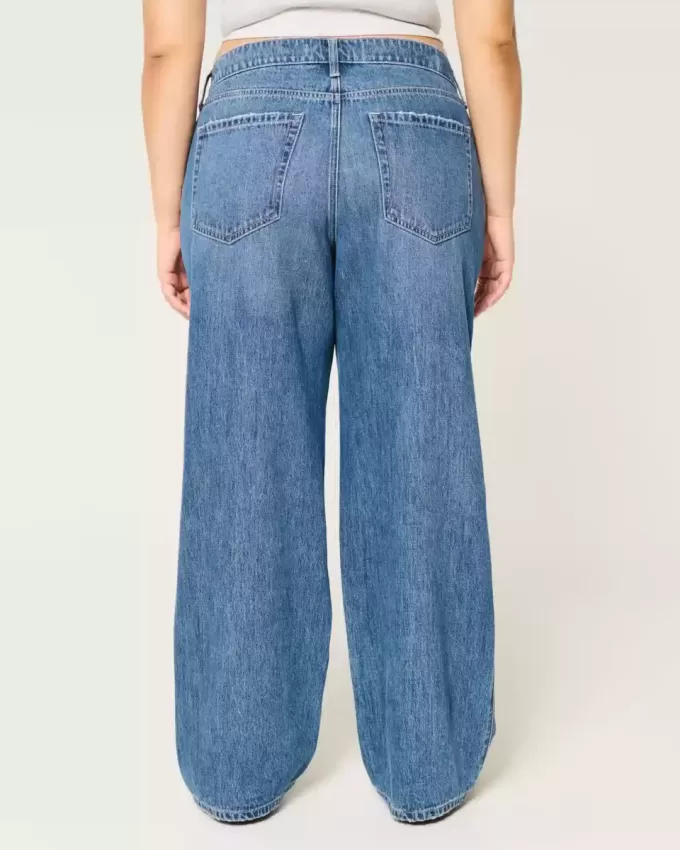 Jeans larghi con lavaggio medio e vita media Curvy