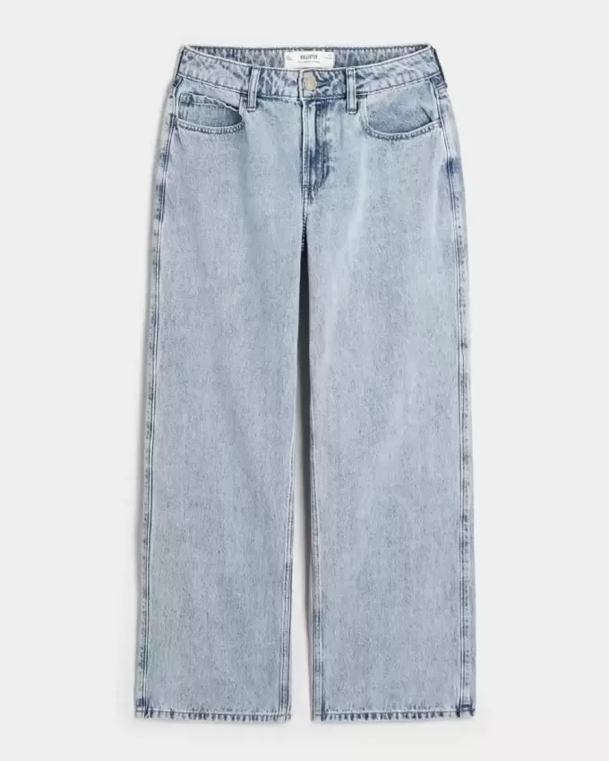 Jeans larghi con lavaggio medio e vita media Curvy