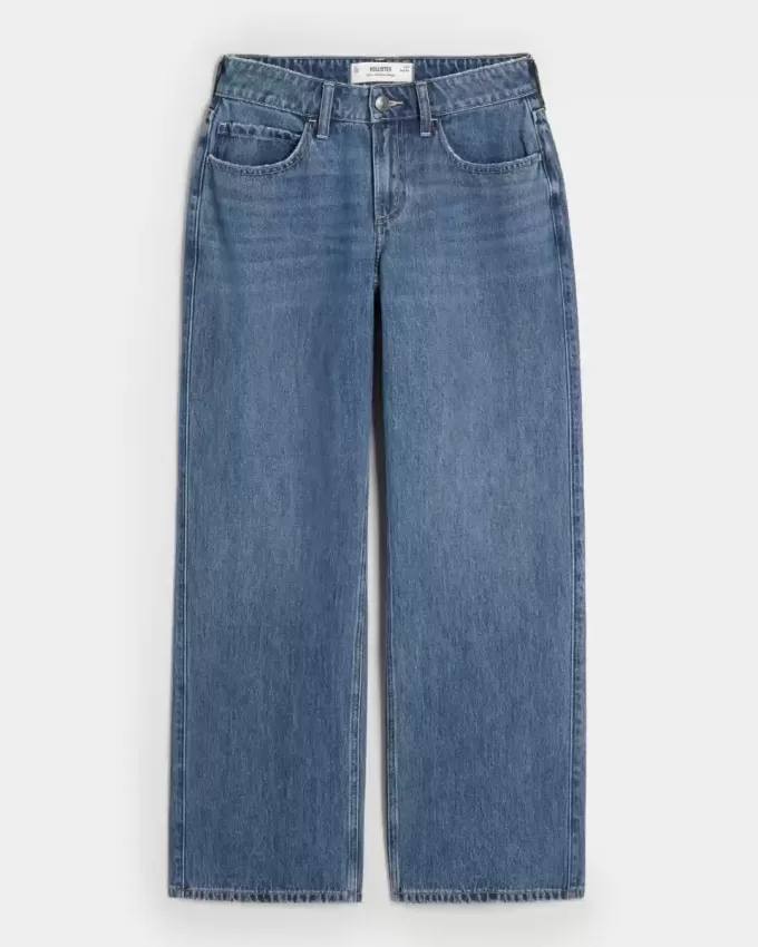 Jeans larghi con lavaggio medio e vita media Curvy