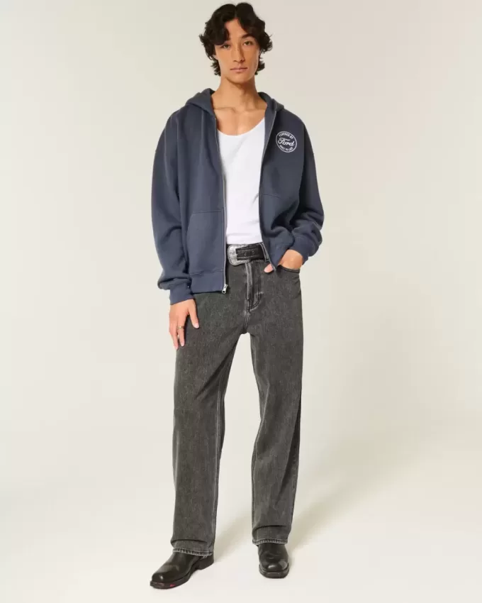 Jeans larghi con logo grafico nero lavato