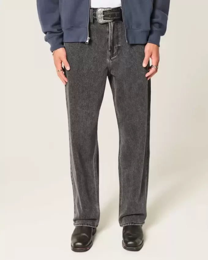 Jeans larghi con logo grafico nero lavato