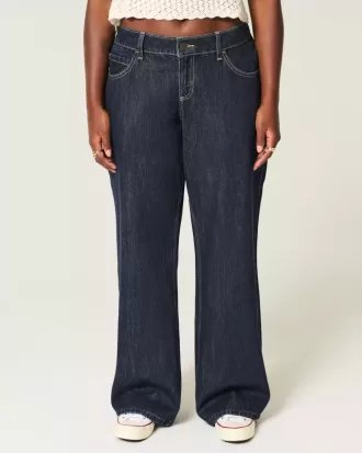Jeans larghi con risvolto e vita bassa e lavaggio scuro