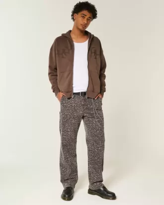 Jeans larghi con stampa leopardata