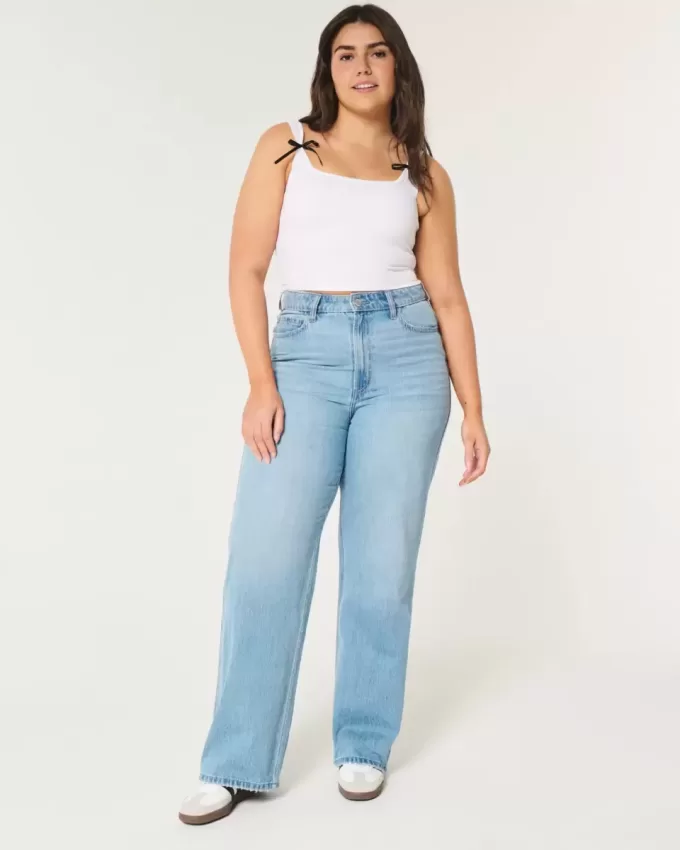 Jeans larghi Curvy a vita ultra alta e lavaggio medio