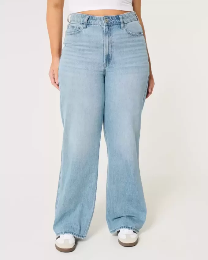 Jeans larghi Curvy a vita ultra alta e lavaggio medio