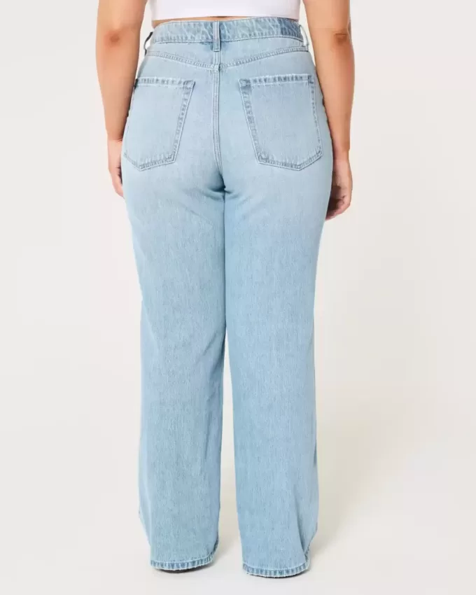 Jeans larghi Curvy a vita ultra alta e lavaggio medio