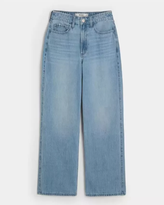 Jeans larghi Curvy a vita ultra alta e lavaggio medio