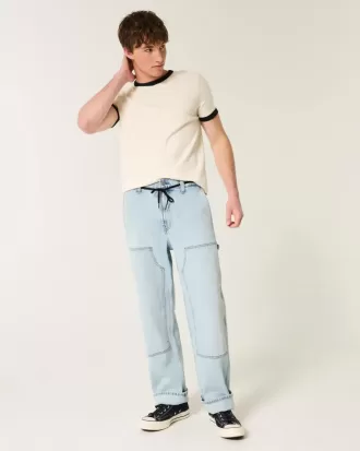 Jeans larghi da carpentiere con lavaggio chiaro