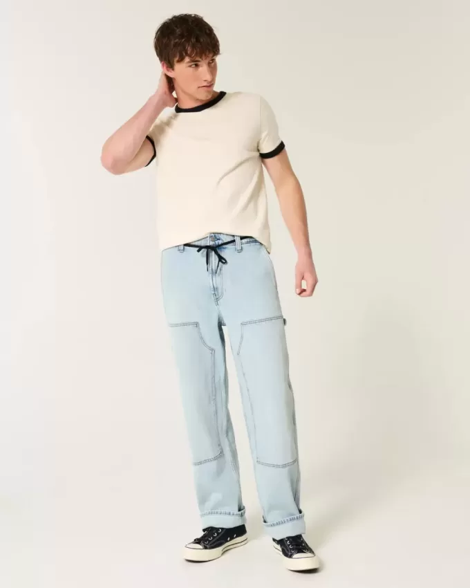 Jeans larghi da carpentiere con lavaggio chiaro