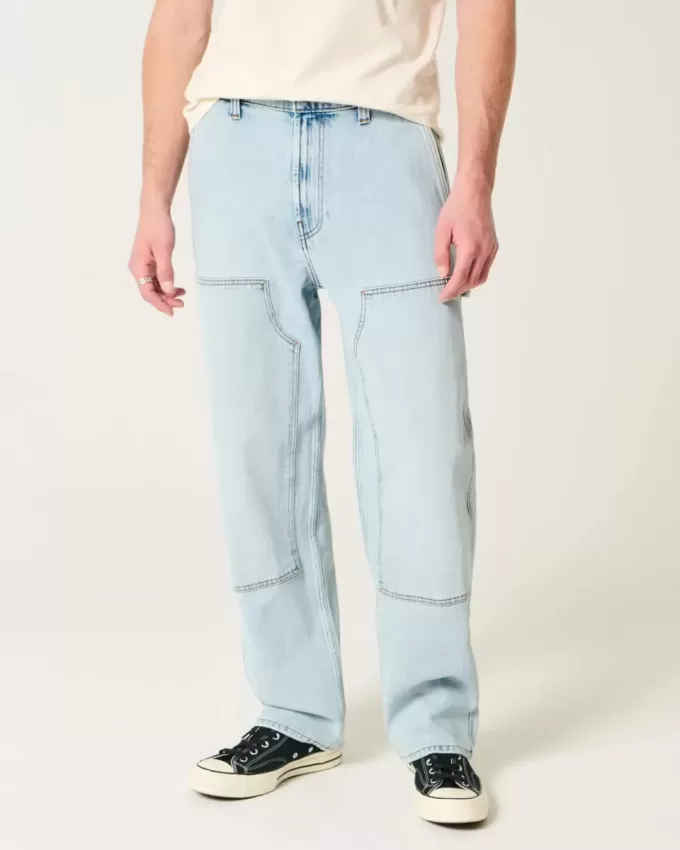 Jeans larghi da carpentiere con lavaggio chiaro