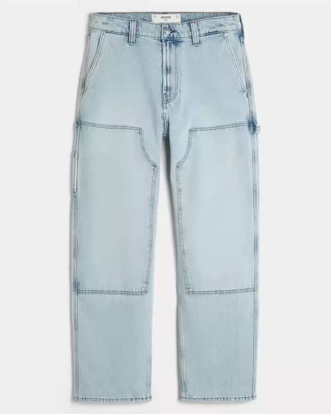 Jeans larghi da carpentiere con lavaggio chiaro