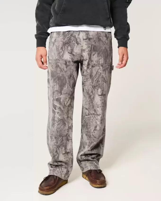 Jeans larghi da carpentiere mimetici