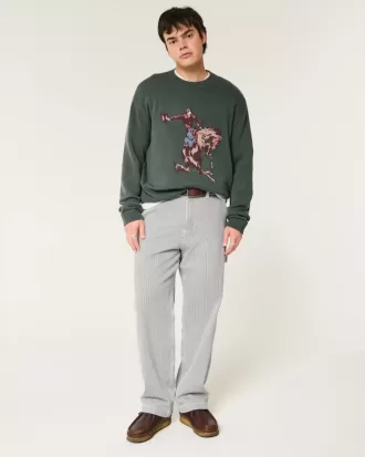 Jeans larghi da pittore a righe ferroviarie