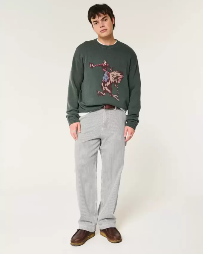 Jeans larghi da pittore a righe ferroviarie