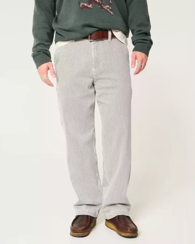 Jeans larghi da pittore a righe ferroviarie