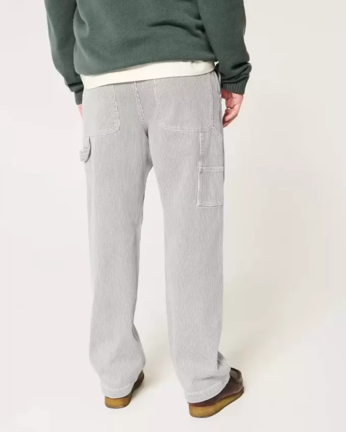 Jeans larghi da pittore a righe ferroviarie