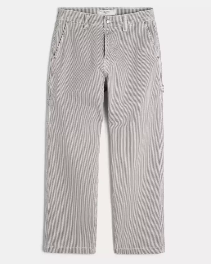 Jeans larghi da pittore a righe ferroviarie