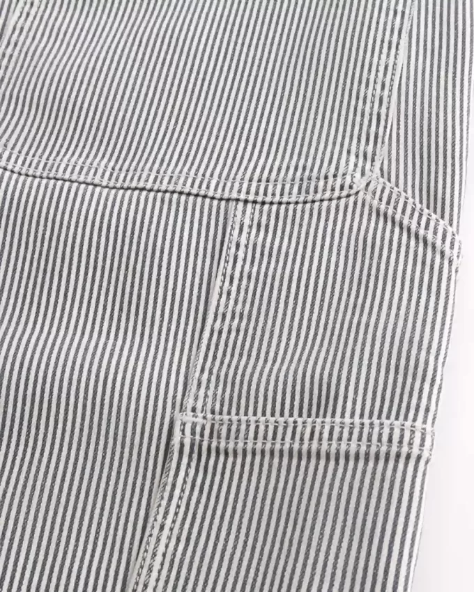 Jeans larghi da pittore a righe ferroviarie