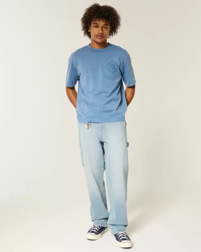 Jeans larghi da pittore con lavaggio chiaro