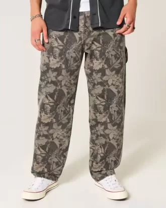 Jeans larghi da pittore stile skater mimetico
