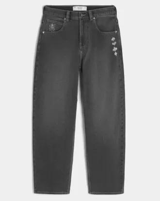 Jeans larghi da skater con grafica Joker e carte da gioco nere lavate