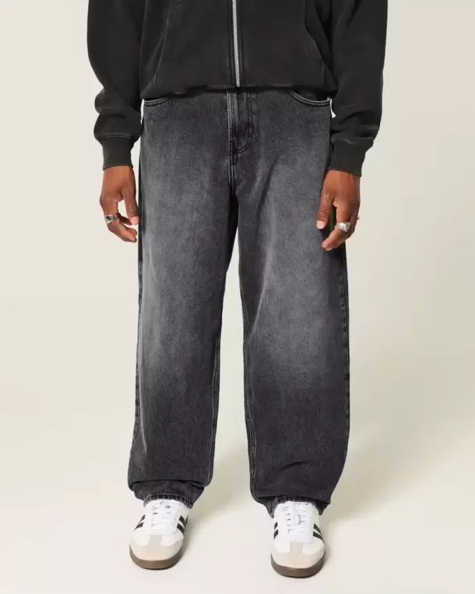 Jeans larghi da skater con logo grafico nero lavato
