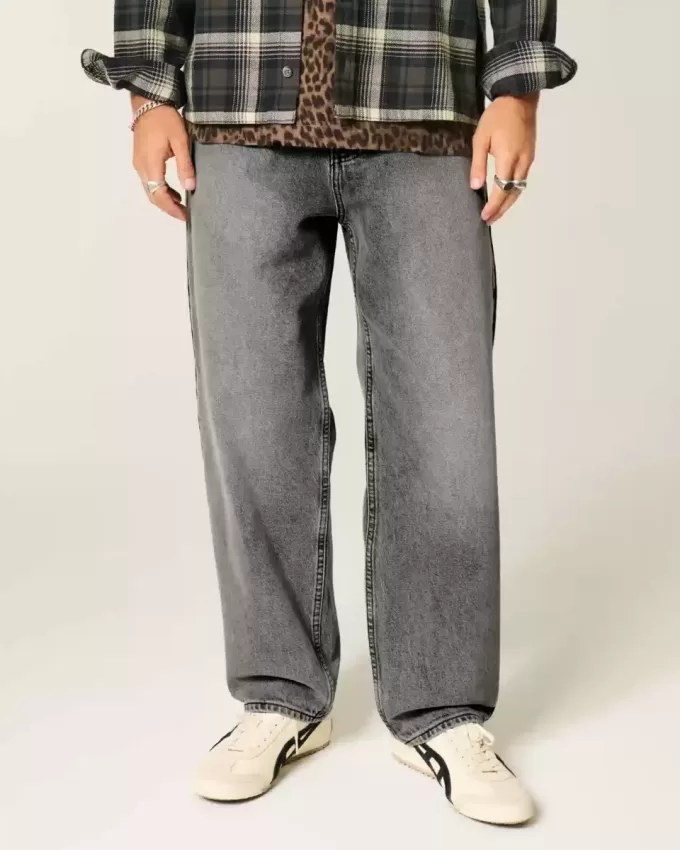 Jeans larghi da skater grigi lavati