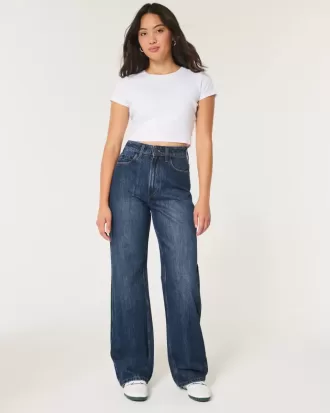 Jeans larghi e a vita alta con lavaggio scuro