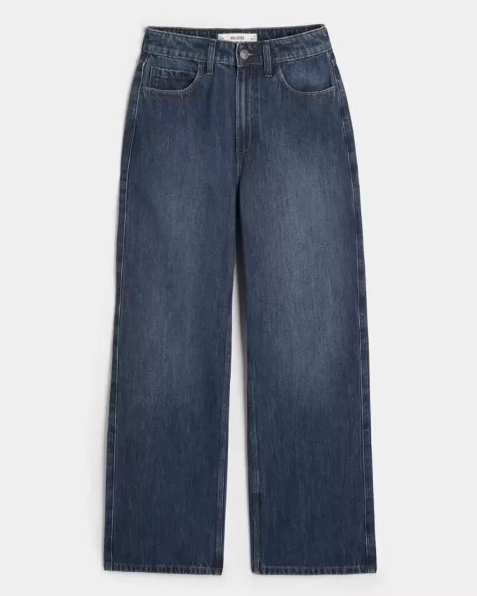 Jeans larghi e a vita alta con lavaggio scuro