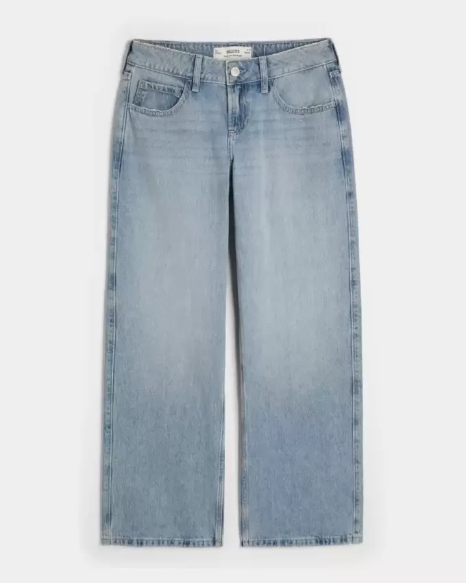Jeans larghi e a vita bassa con lavaggio chiaro Jeans larghi e a vita bassa con lavaggio chiaro