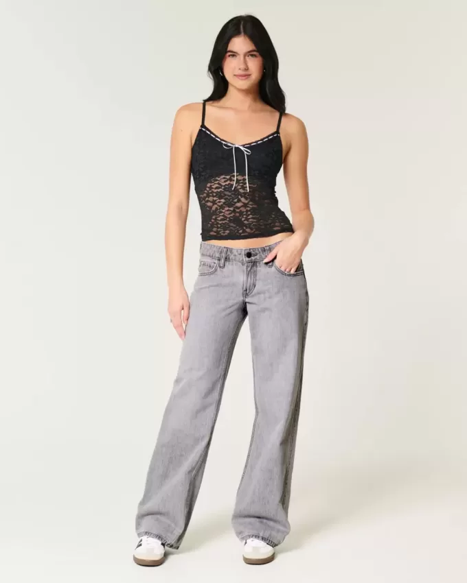 Jeans larghi grigi a vita bassa